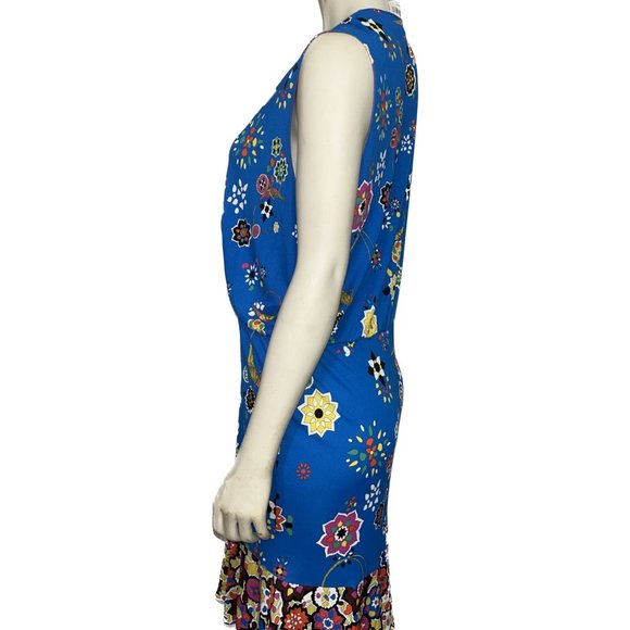 EMILIO PUCCI SLEEVELESS SURPLICE-NECK FLORAL PRINT DRESS, BLU NILO | SIZE 10 - Picture 3 of 5
